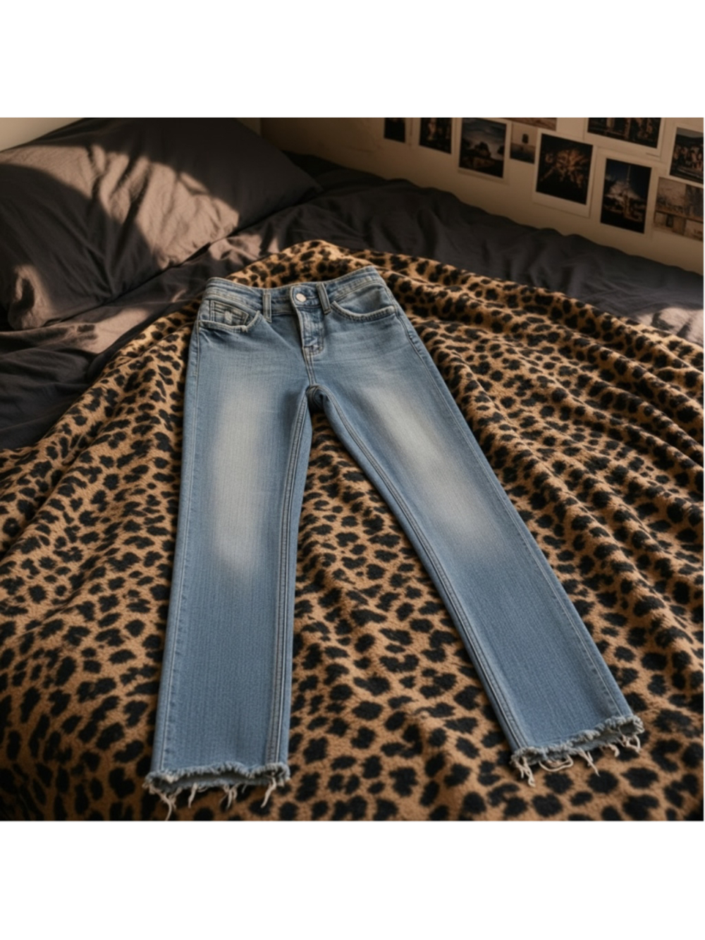 FLYING MONKEY High Rise Slim Straight Jeans Raw Hem Distressed Blue 24 XS